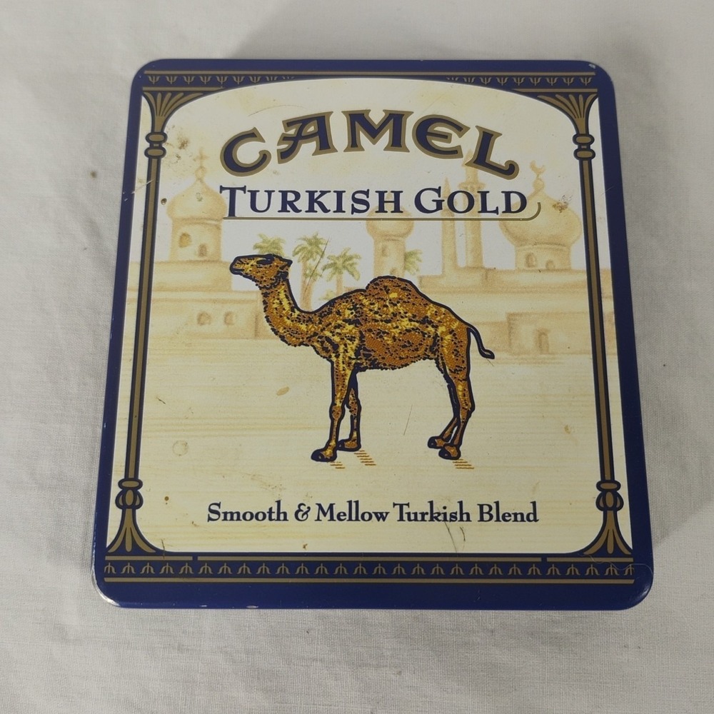 R.J. Reynolds Camel Turkish‎ Gold Cigarette Tin Metal Hinged Box Vintage Smoking